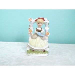 🎁Vintage Ceramic Girl on a Floral Swing Under Arbor Figurine